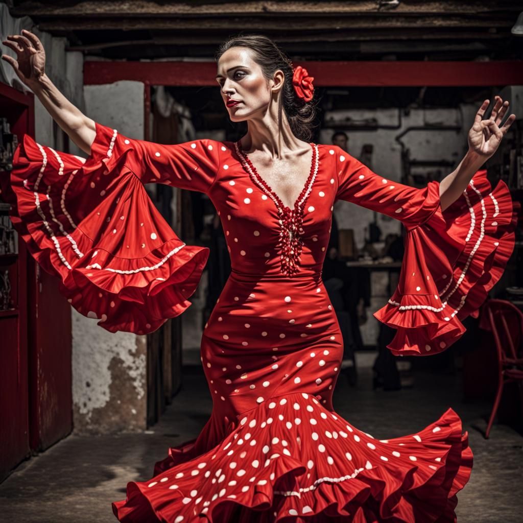 Flamenco Dancer in Seville Bodega, Hyperrealistic Splash Art