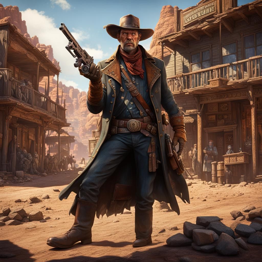 Wild West Bounty Hunter with Revolver
