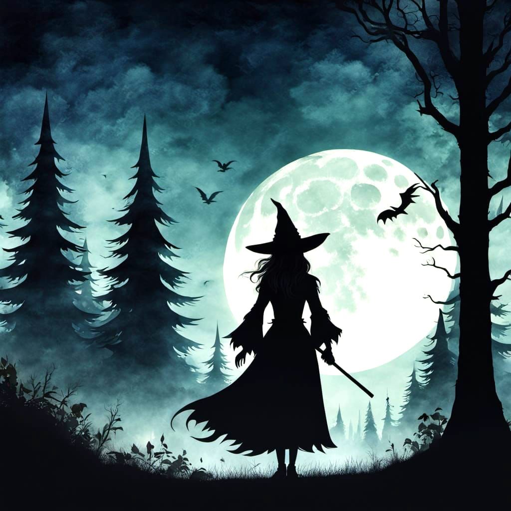 Mystical Woman Under the Gargantuan Moon