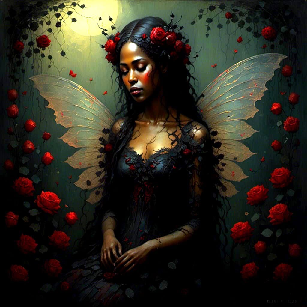 <lora:Black-woman GO-888:1.5>beautiful black victorian fairy...