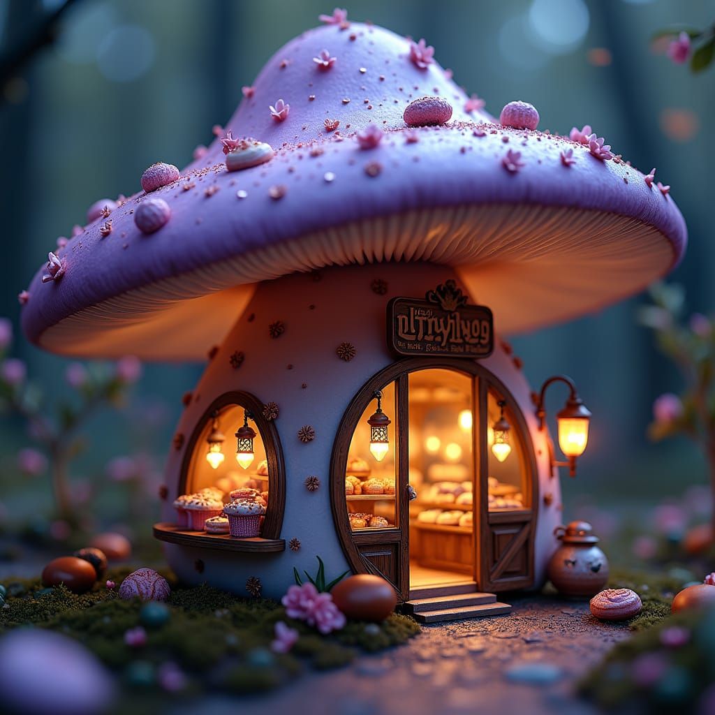 Enchanted Mushroom Bakery with Witchy Pastries