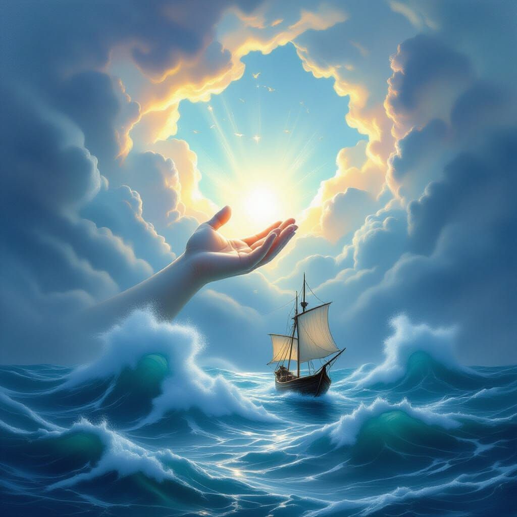 Divine Hand Protects Ship from Stormy Seas