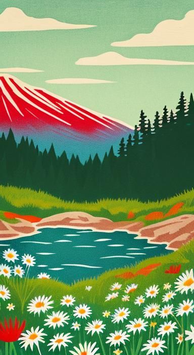 Vermont Swimming Hole in Woodcut Style