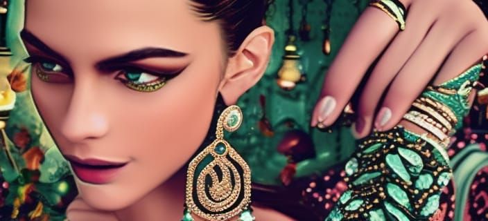 Model with Amethyst Jewelry in Digital Painting Style