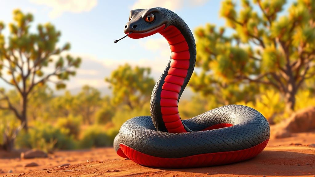 Vibrant Red-Bellied Black Snake in Whimsical Australian Outb...