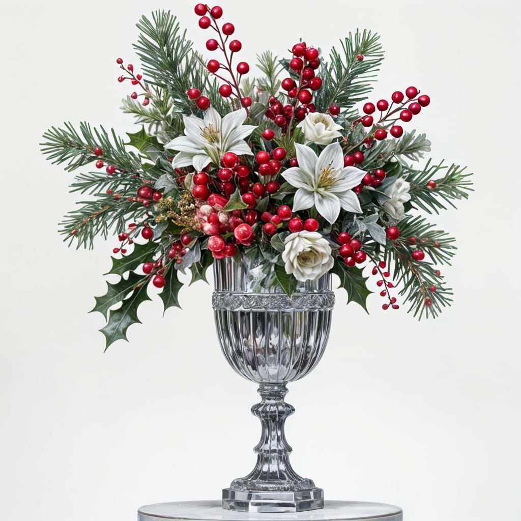 Hyper-Realistic Winter Bouquet as Impasto Painting
