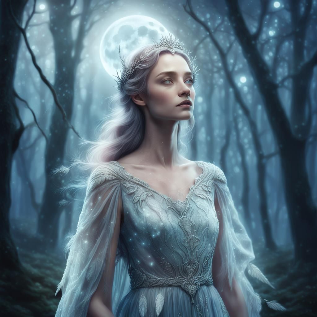 Ethereal Woman in Moonlight Fantasy Digital Illustration