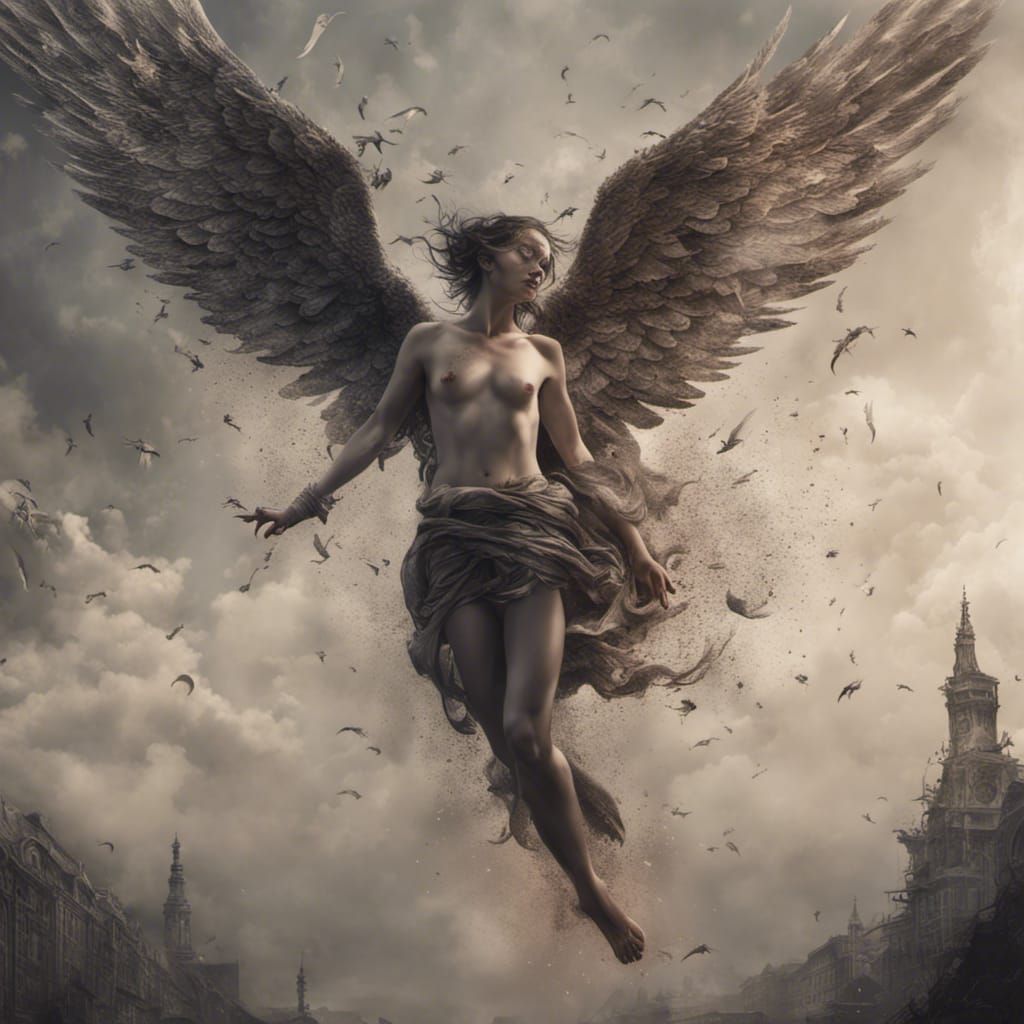 Falling Angel Tattoo Design in Digital Matte Style