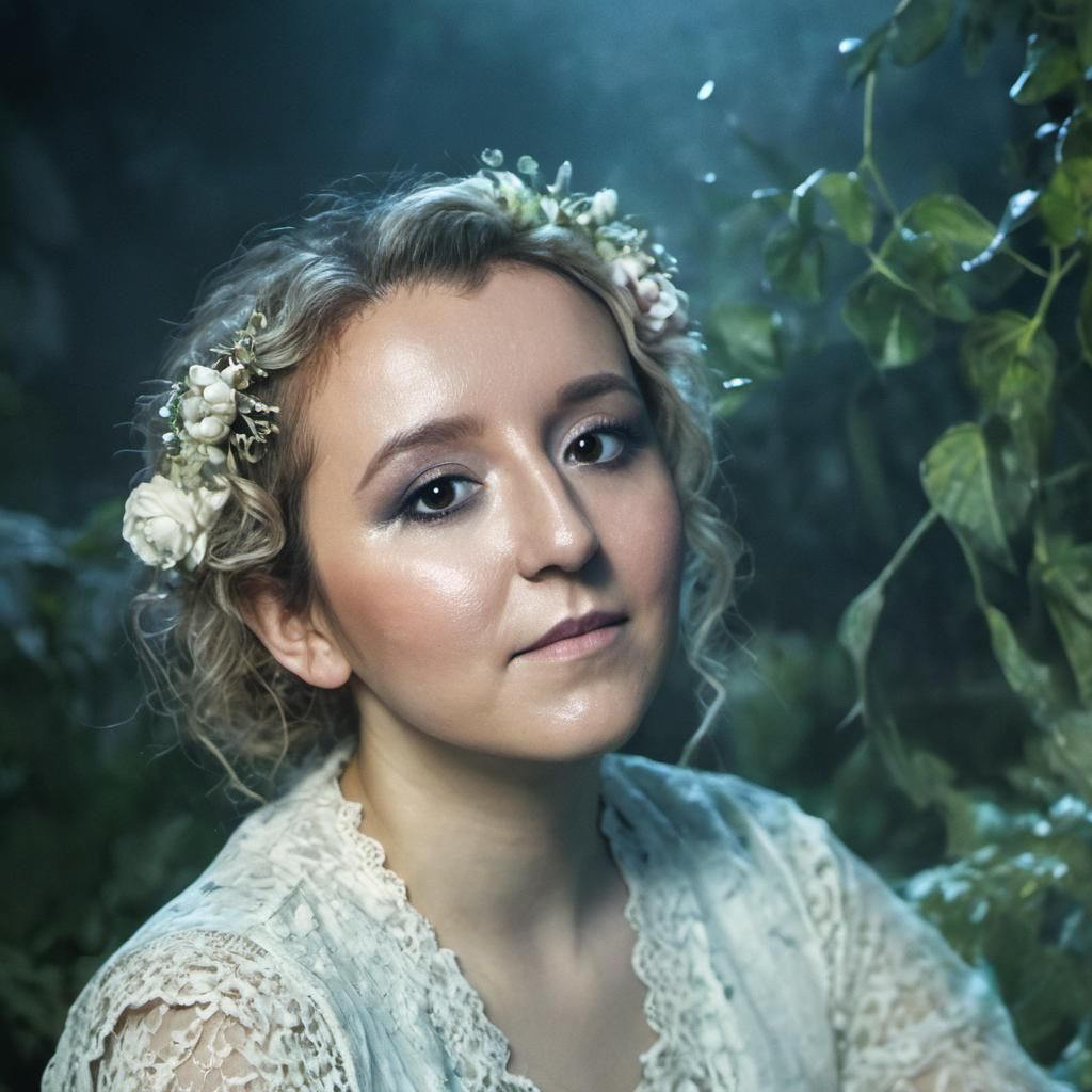 Ethereal Woman in Moonlit Garden: Watercolor Style