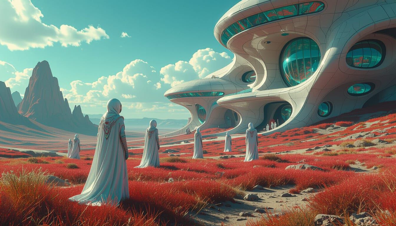 Surreal Alien Landscape with Iridescent Flora in HDR Style