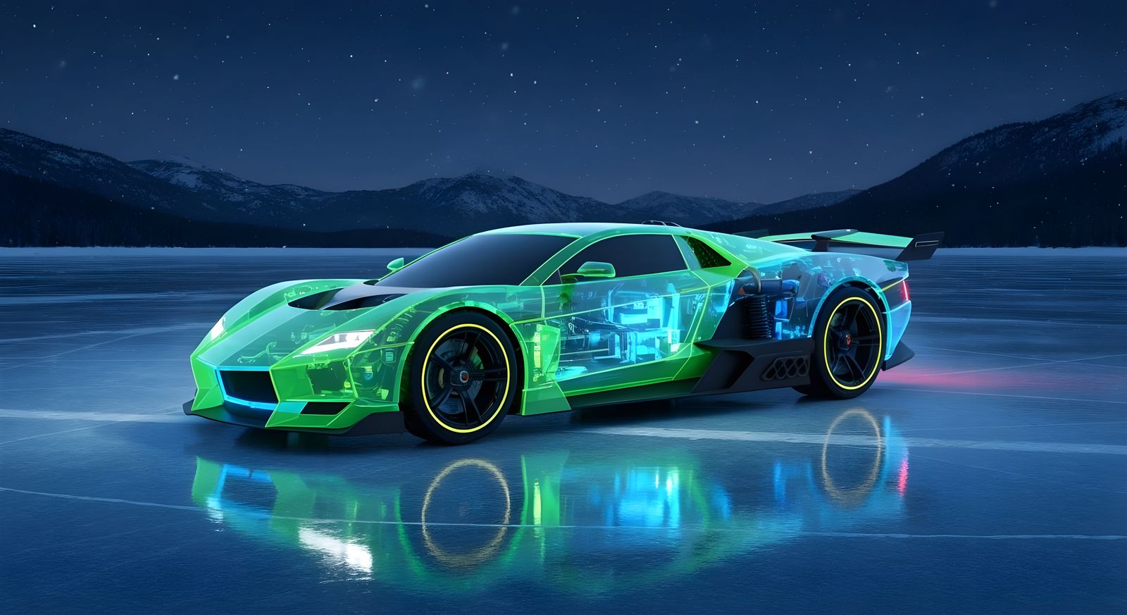 Futuristic Cyberpunk Hypercar on Frozen Lake
