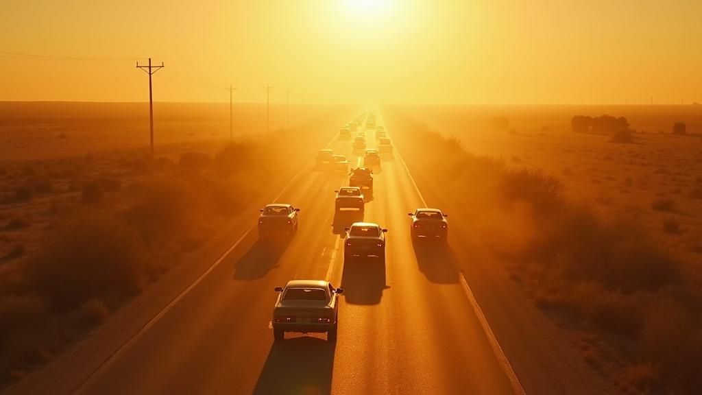 Cinematic Texas Road Scene with Cars in Western Style