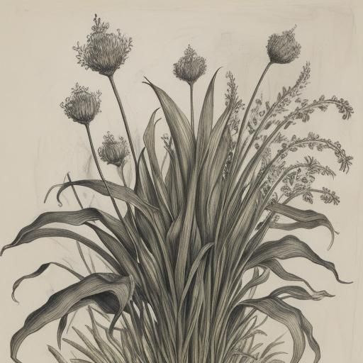 Anxious Plantain Grass: Botanical Ink Drawing
