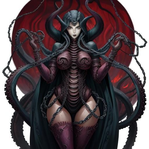 Eldritch Horror Woman with Chain Tentacles in Anime Style