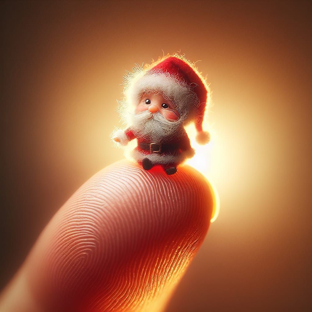 Miniature Santa Claus on a Finger