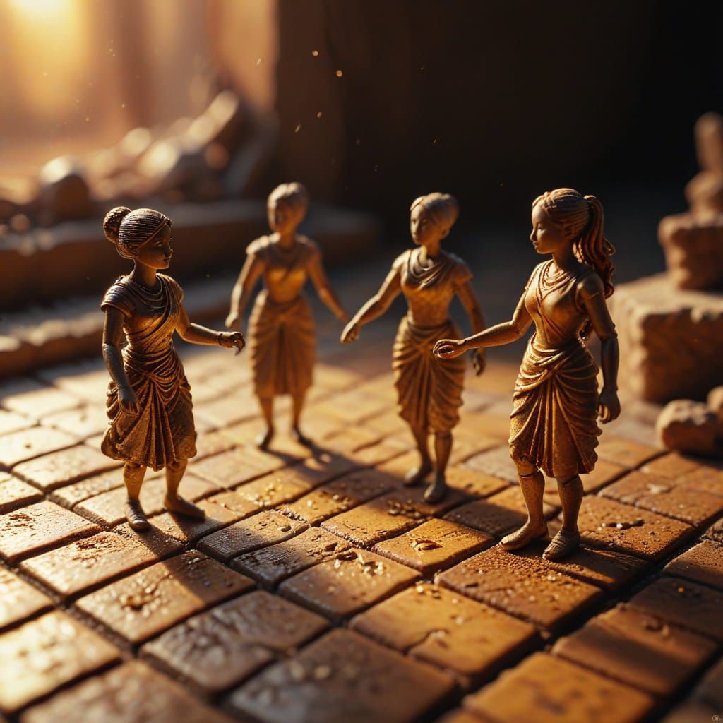 Miniature Clay Figures Play in Golden Light