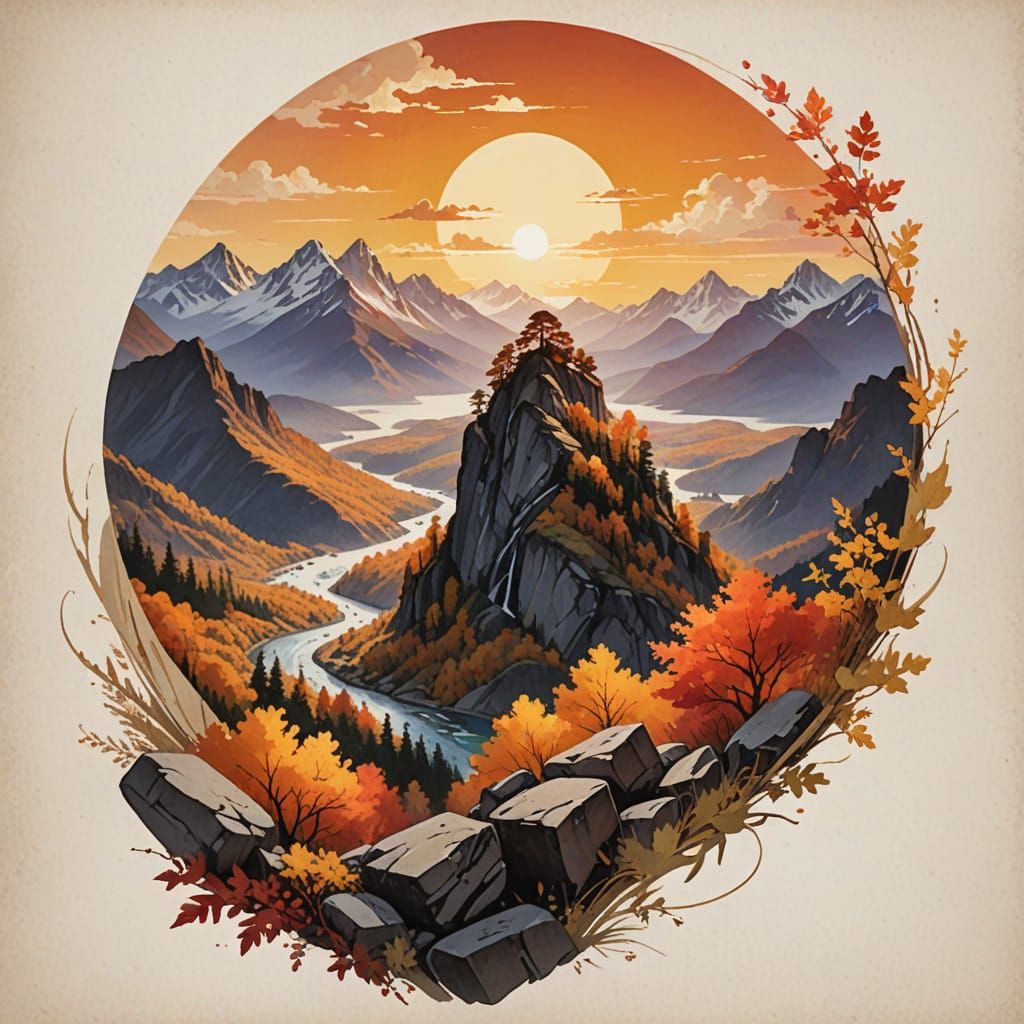 Winding River at Sunset in Mountain Valley