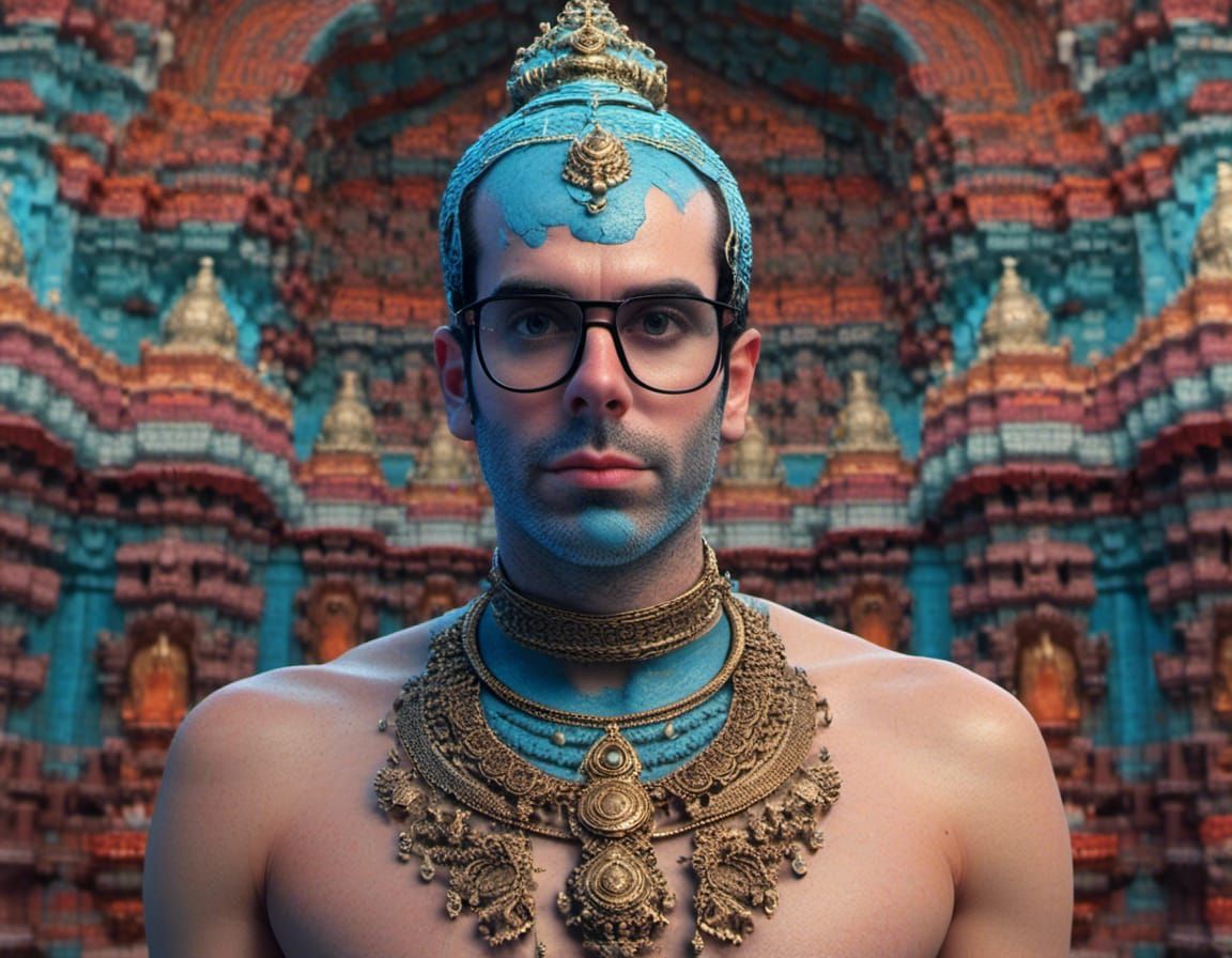 Blue-Skinned Hindu Deity at Colorful Temple