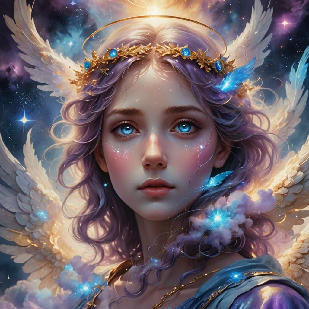 Angel Eyes Reflecting Ethereal Stardust in Watercolor Style