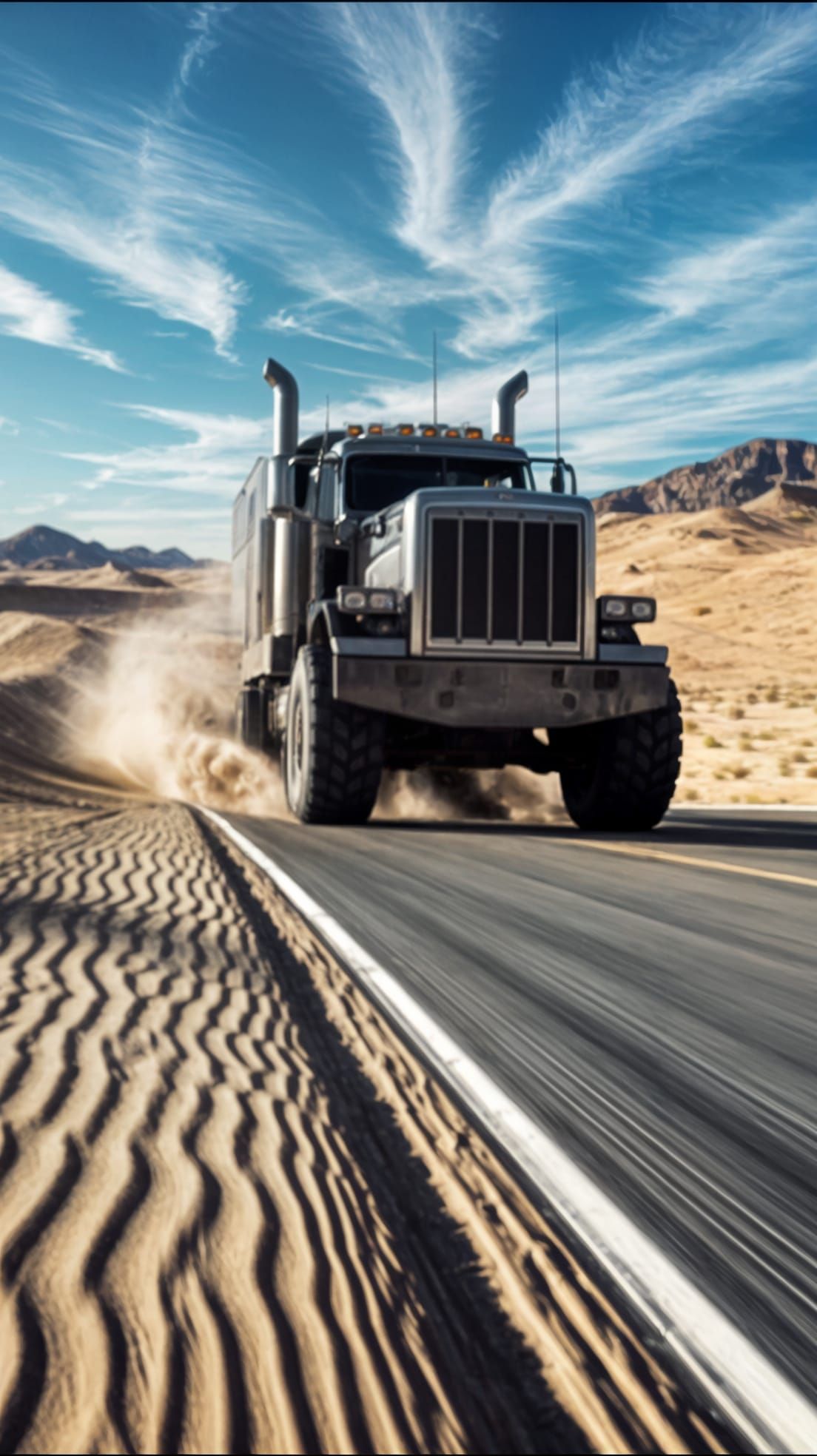 Powerful Black Semi-Truck Dominates Desert Highway