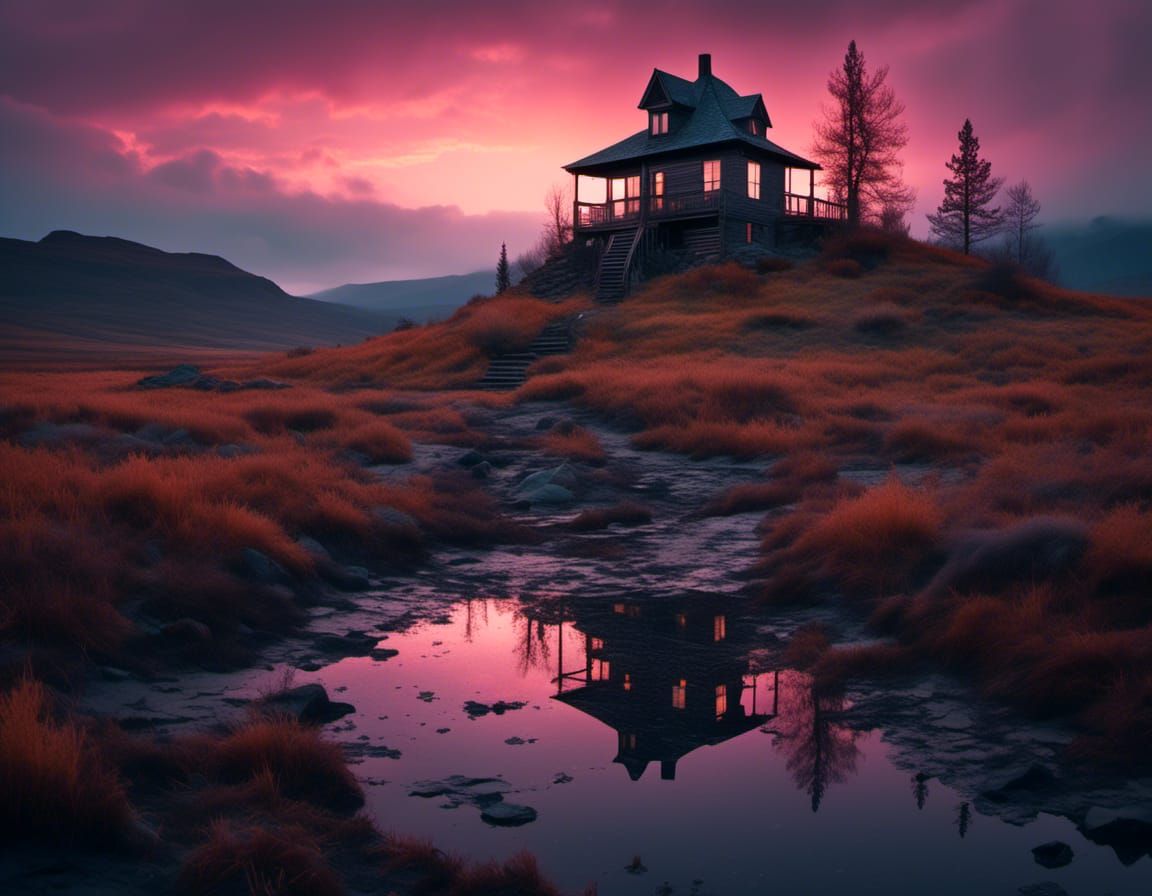 Lighthouse in Dried Riverbed: Cinematic Winter Night