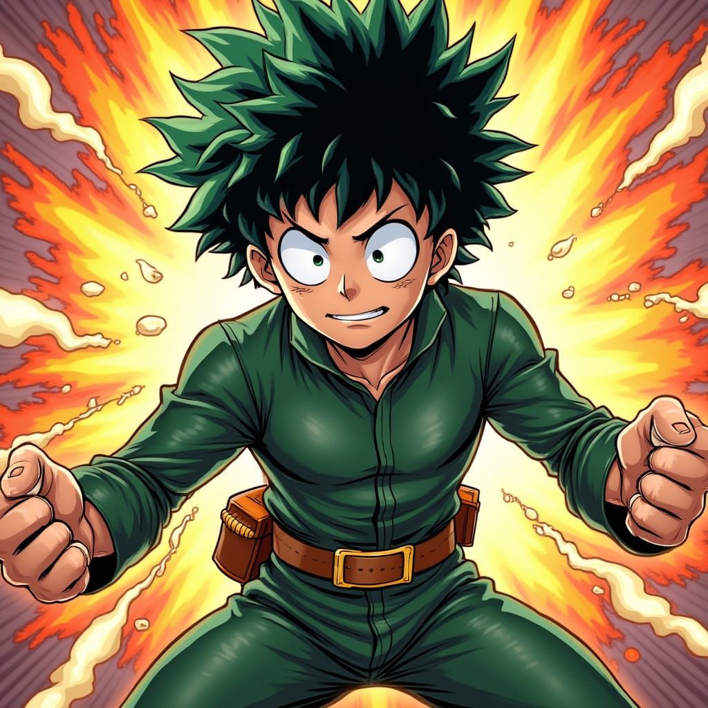 Izuku Midoriya Surrounded by Explosions, Manga Style