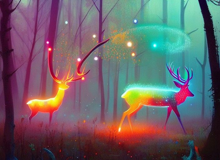 Fantasy Deer with Glowing Orbs in Moonlight Shading