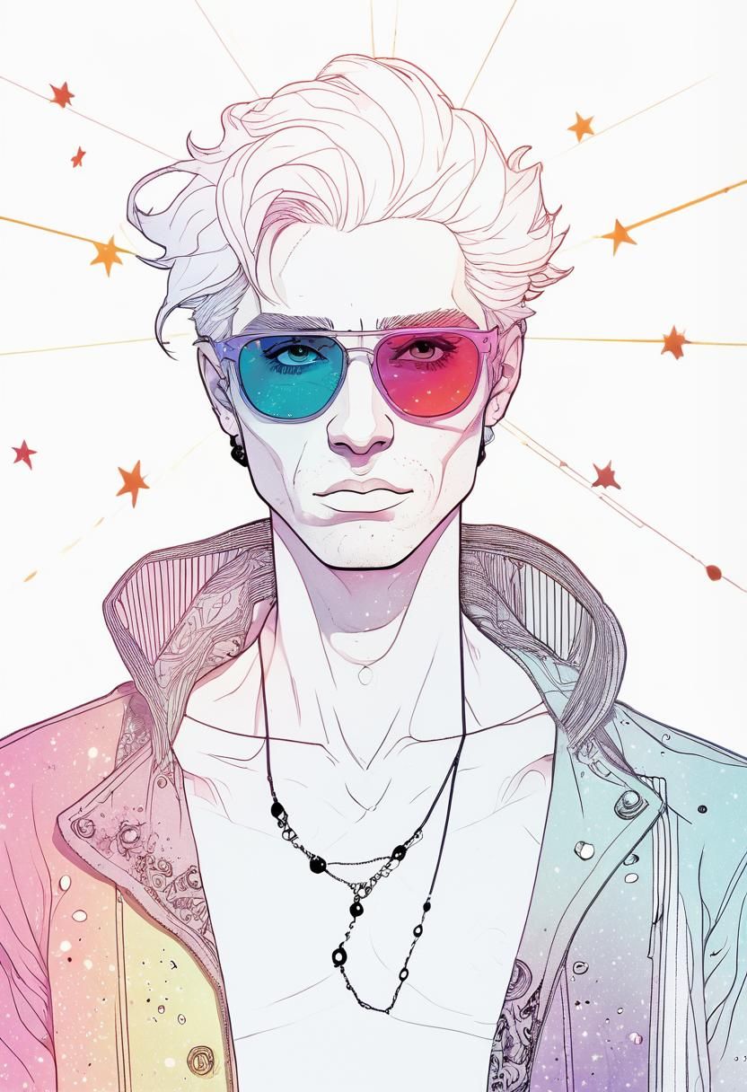 Grunge Pop-Art Young Man in Liminal Space with Stars and Gal...