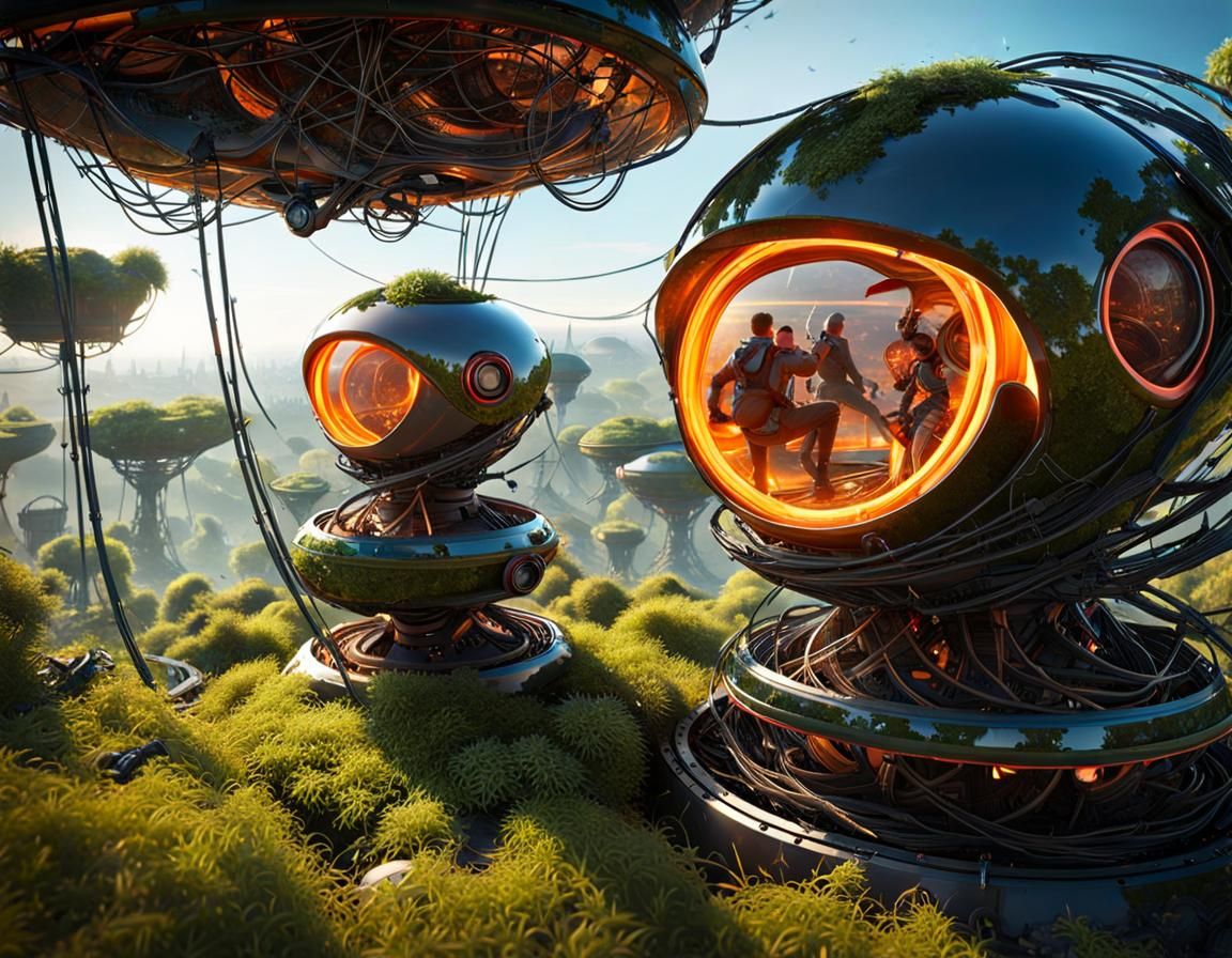 Adorable Droid Robot Bird Nest Portrait in Chibi Style