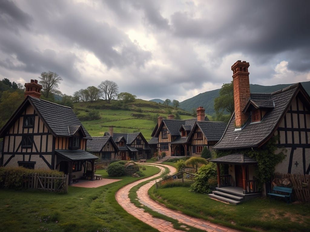 Idyllic English Village in a Whimsical Hoppattan Style