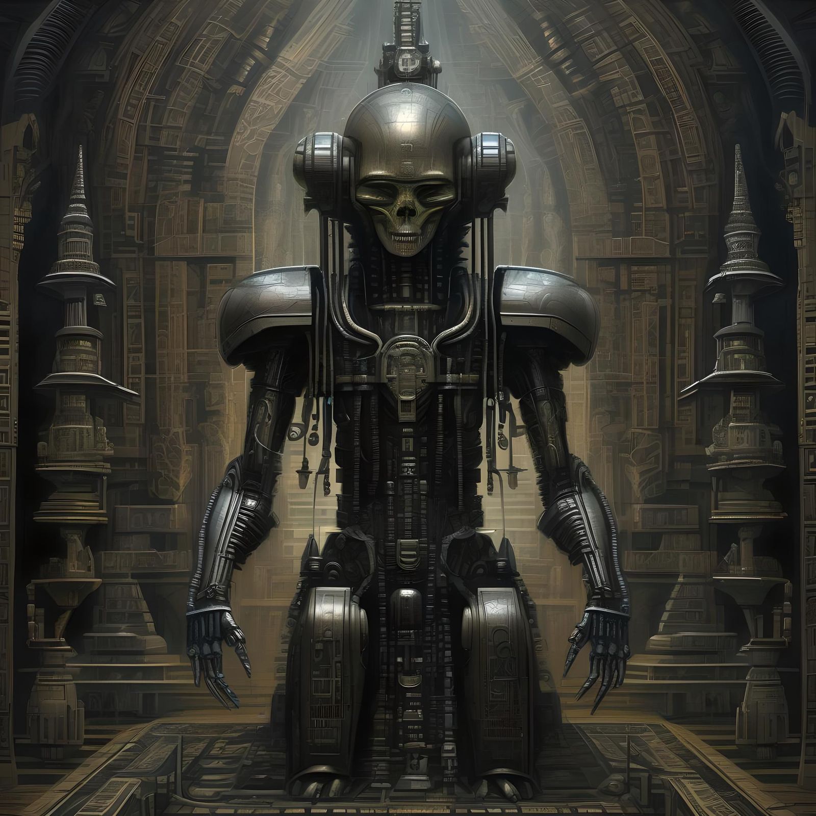 Detailed Robotic Guard in Cyberpunk Style