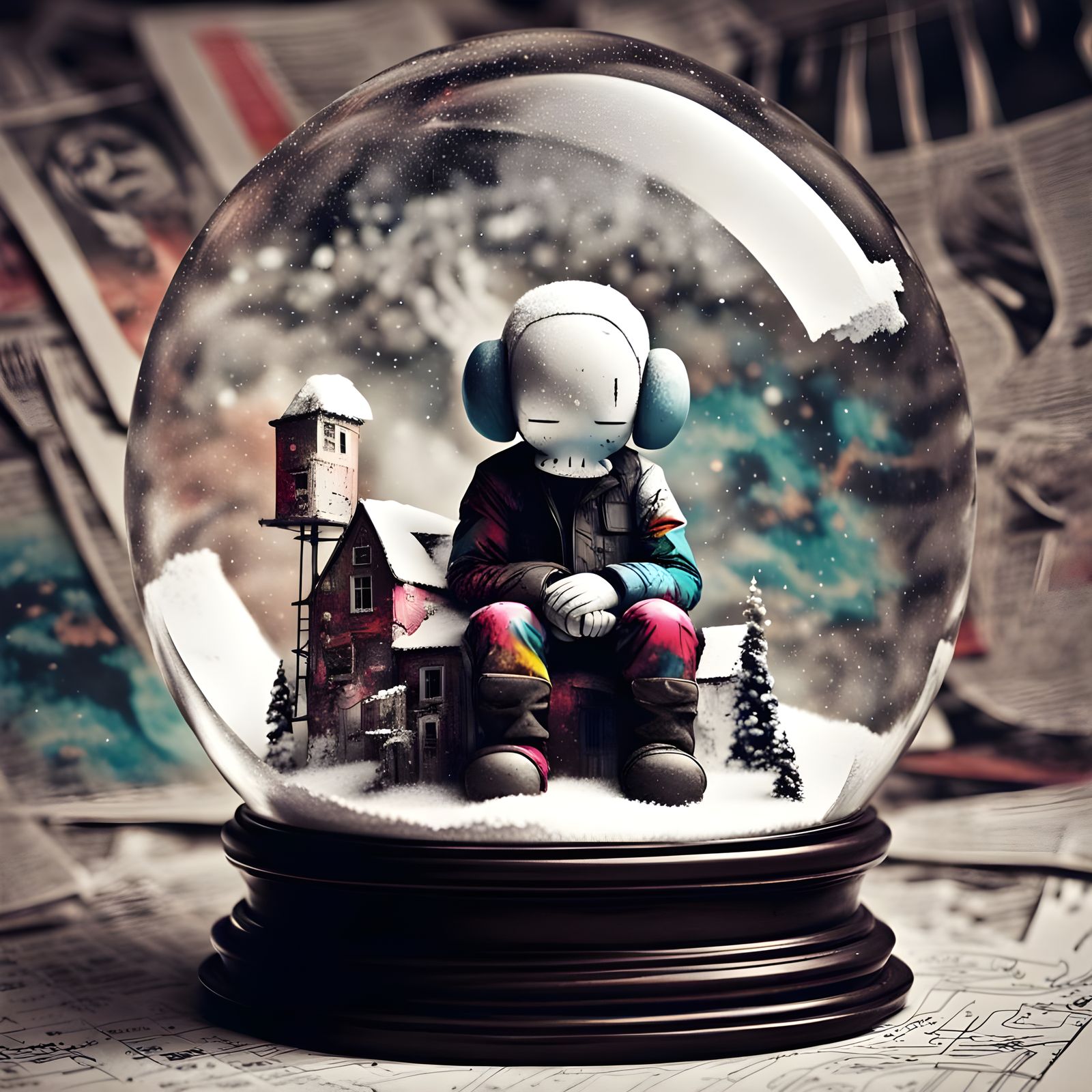 Psychedelic Snow Globe Village in Russ Mills Style