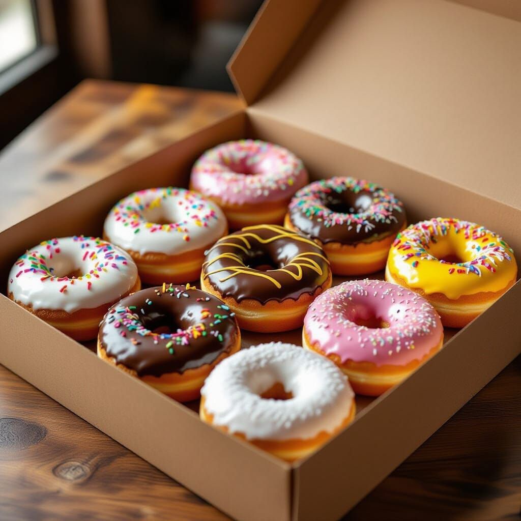 Vibrant Donuts in Open Box, Digital Illustration