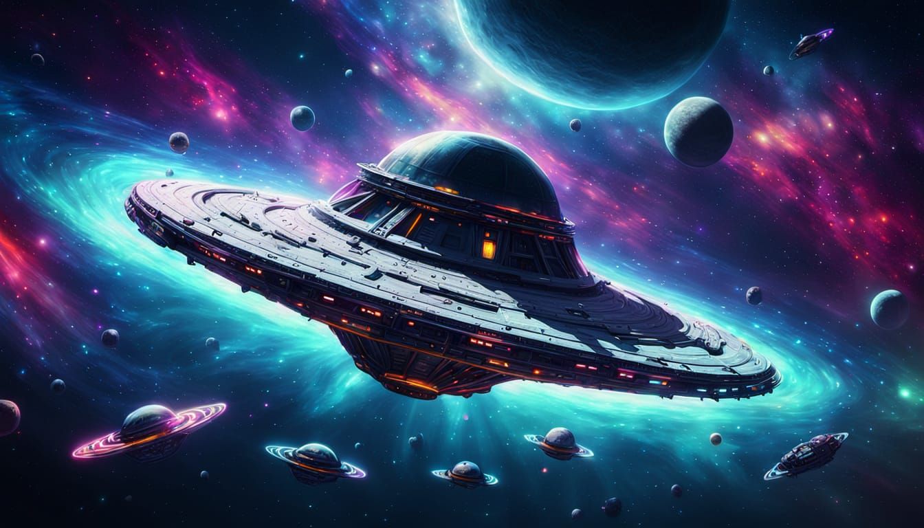 Alien Spaceship in Cosmic Digital Art