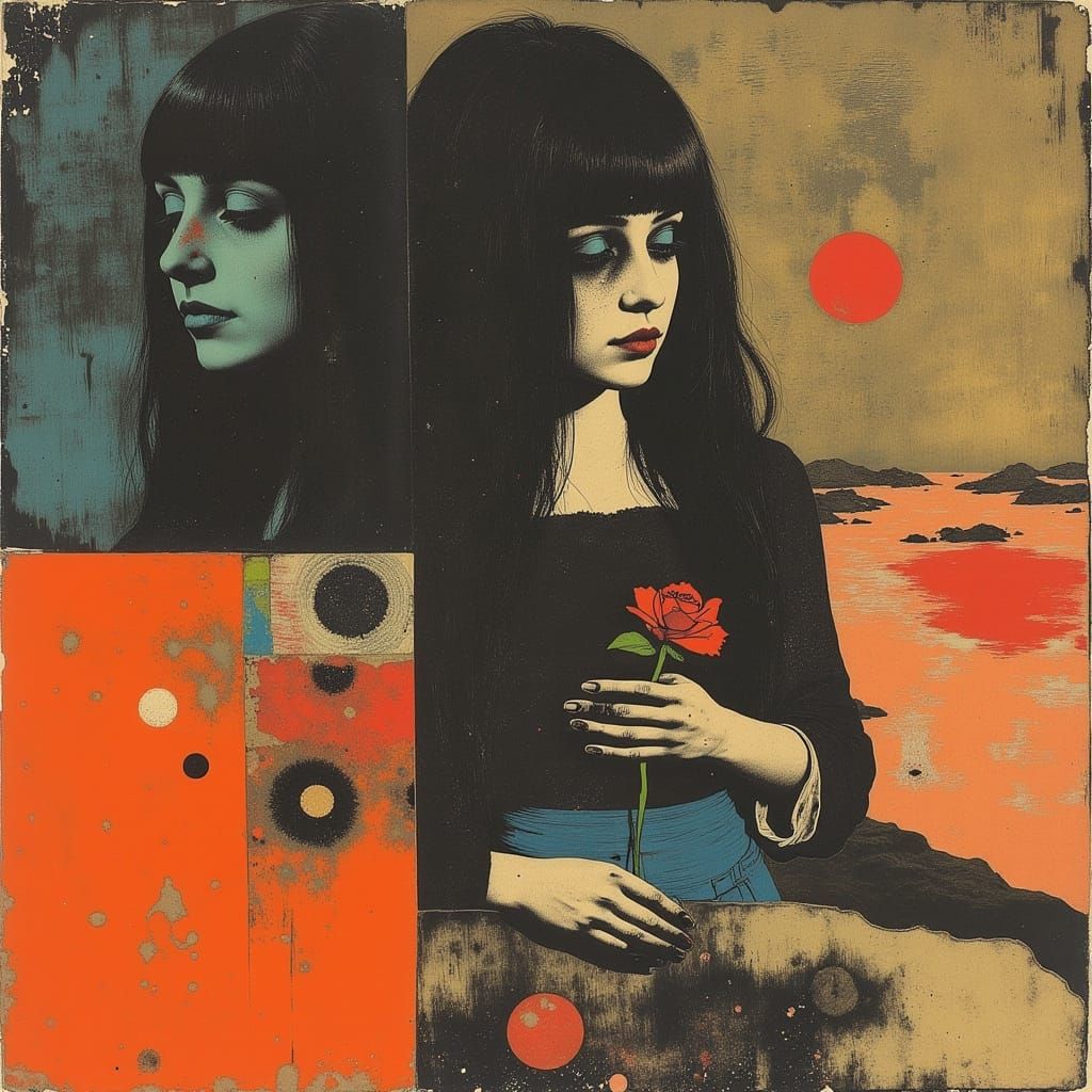 Vibrant Psychedelic Portrait of a Hippie Woman in a Kaleidos...