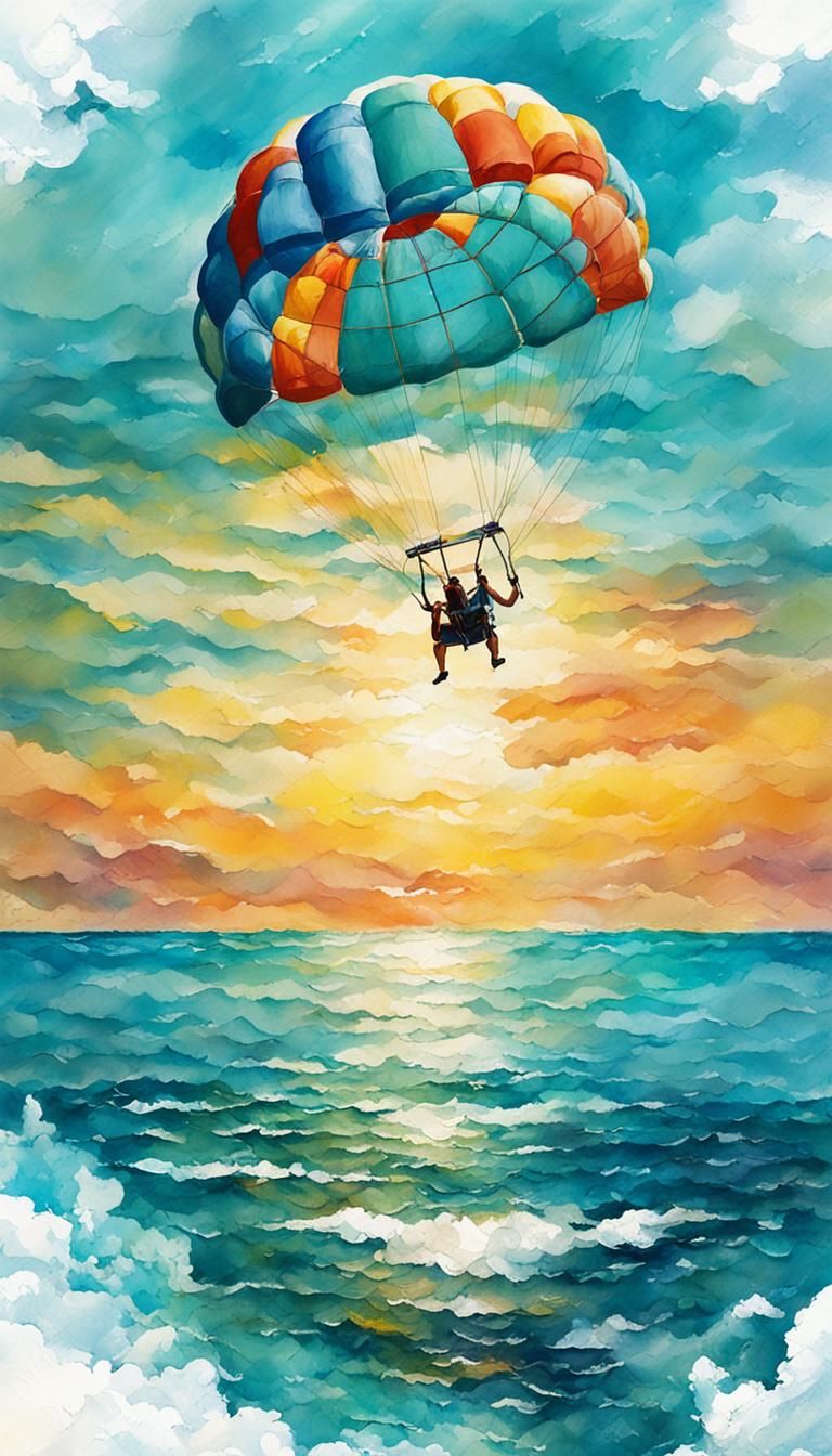 Parasailing Over Turquoise Ocean in Splash Art Style