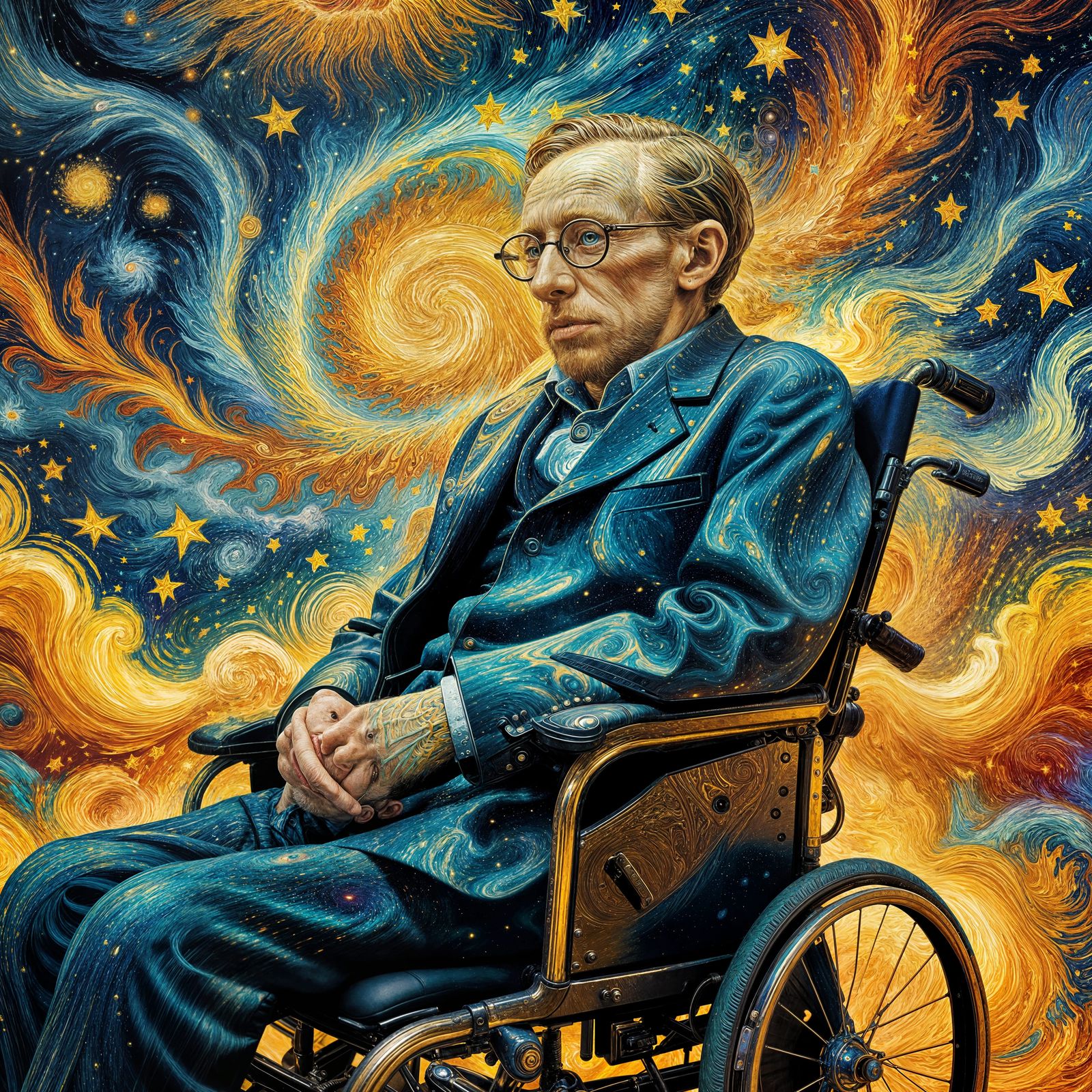 Van Gogh Style Psychedelic Portrait of Stephen Hawking
