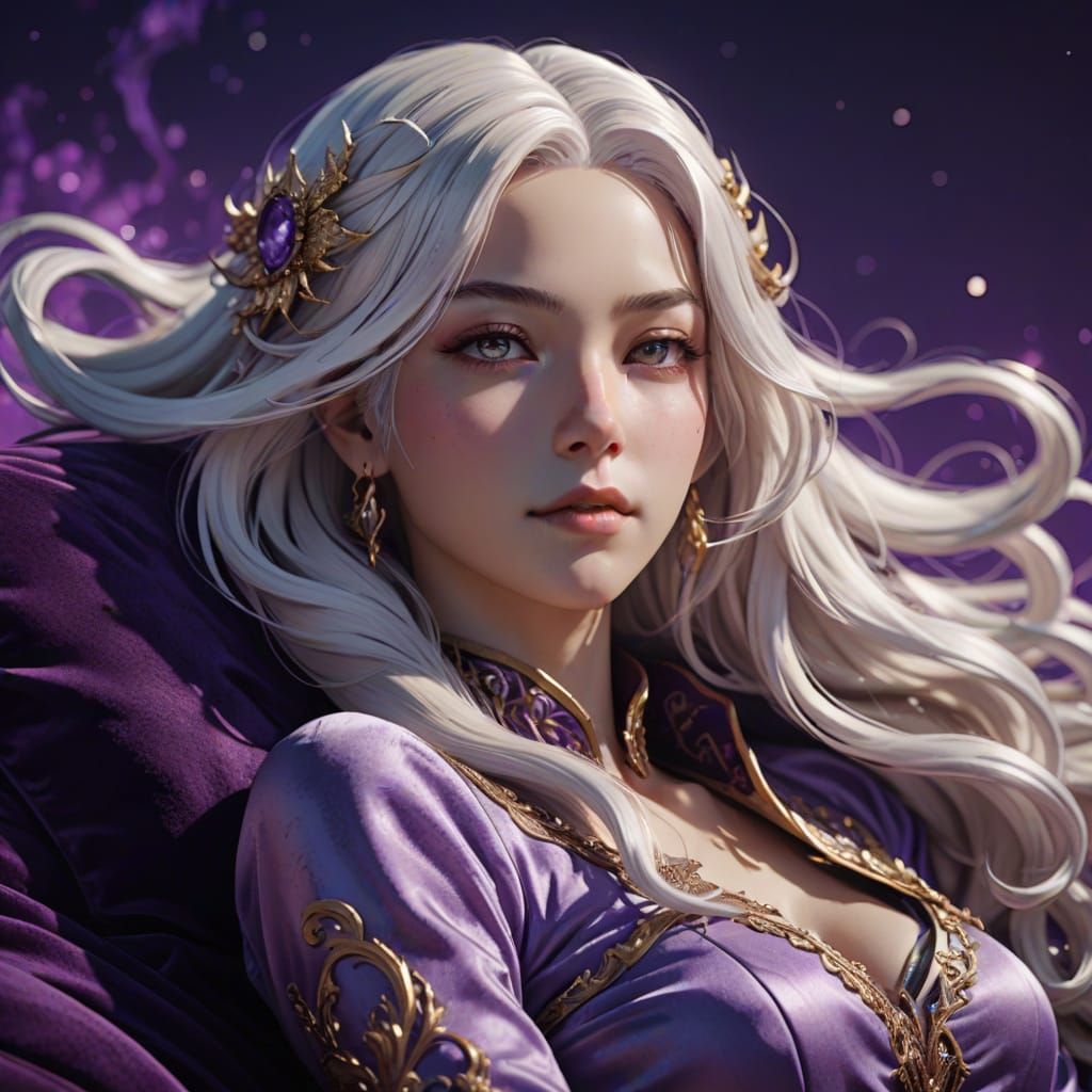 Anime Style 3D Female Reclining on Velvet