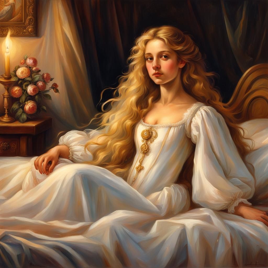 Renaissance Girl Portrait with Golden Hair