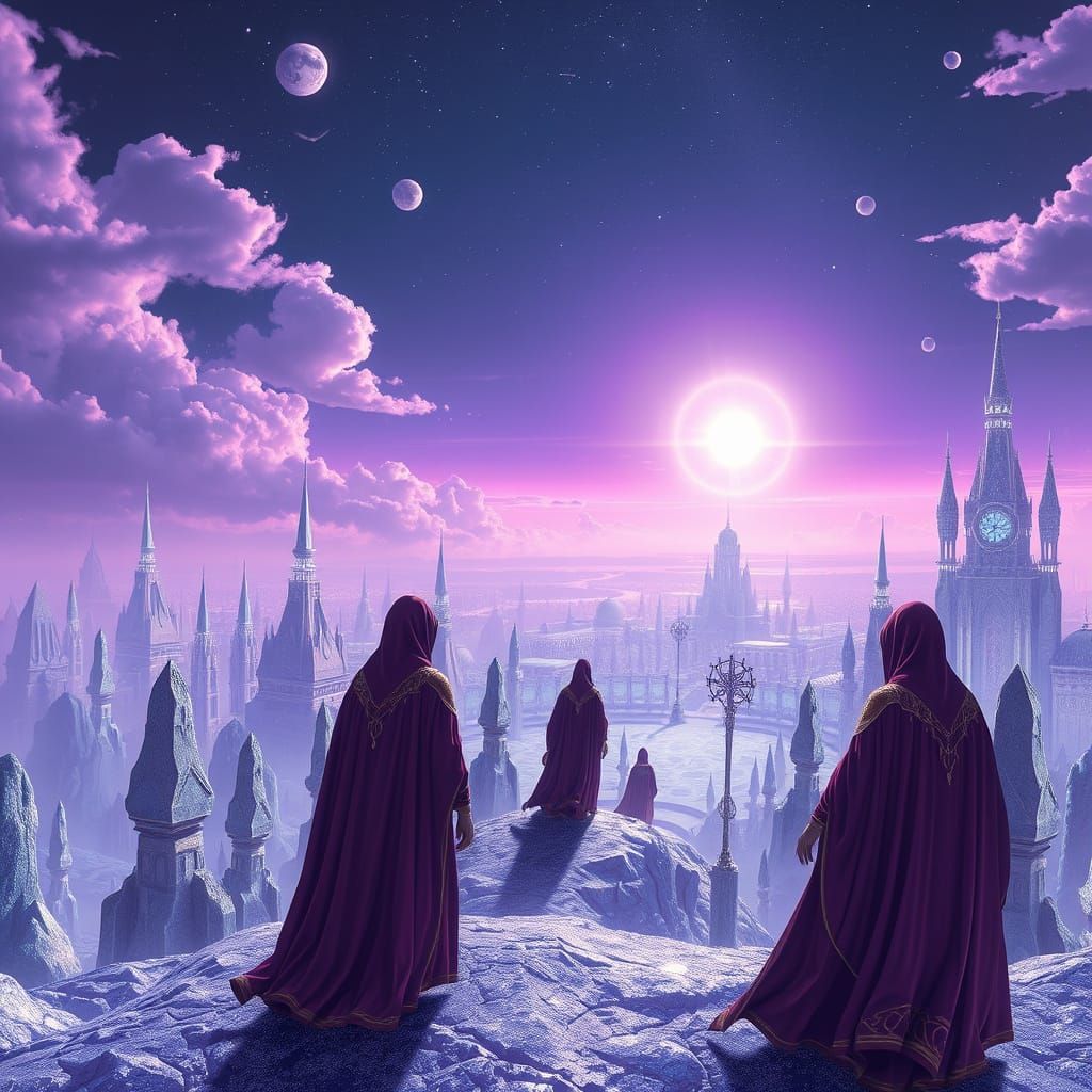 Surreal Cosmic Landscape in Vibrant, Atmospheric Colors