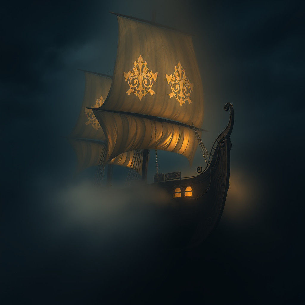 Ethereal Ghost Ship Sailing Through the Night