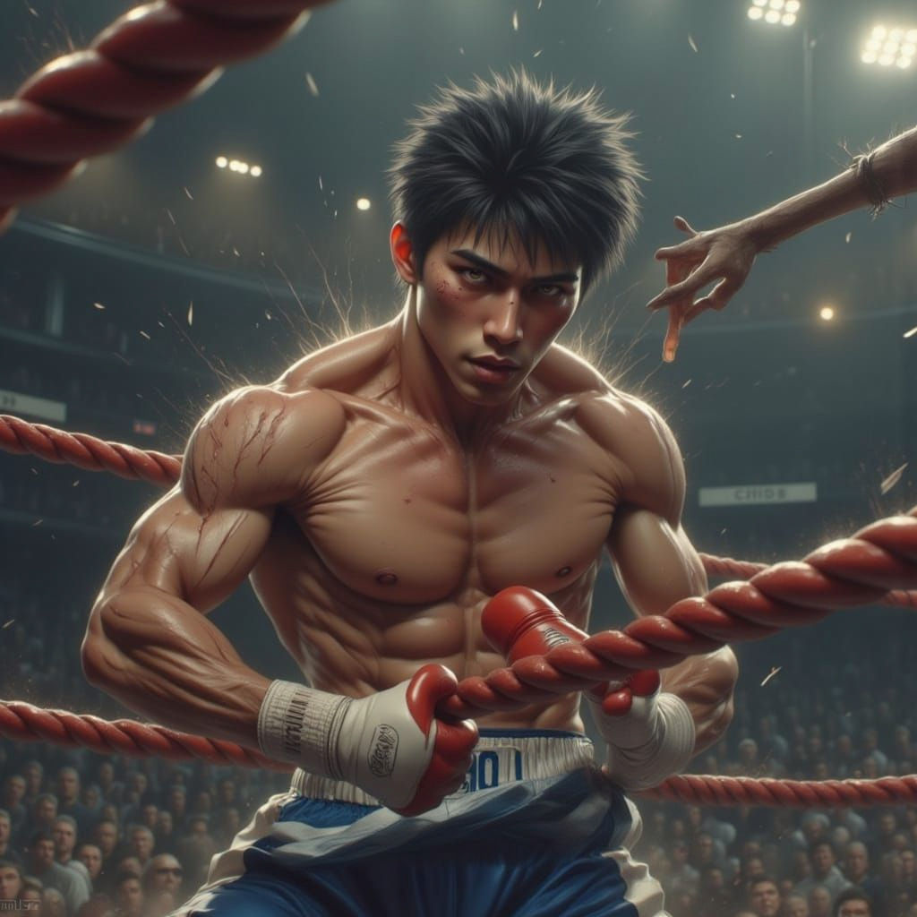 Makunouchi Ippo in Intense Boxing Match