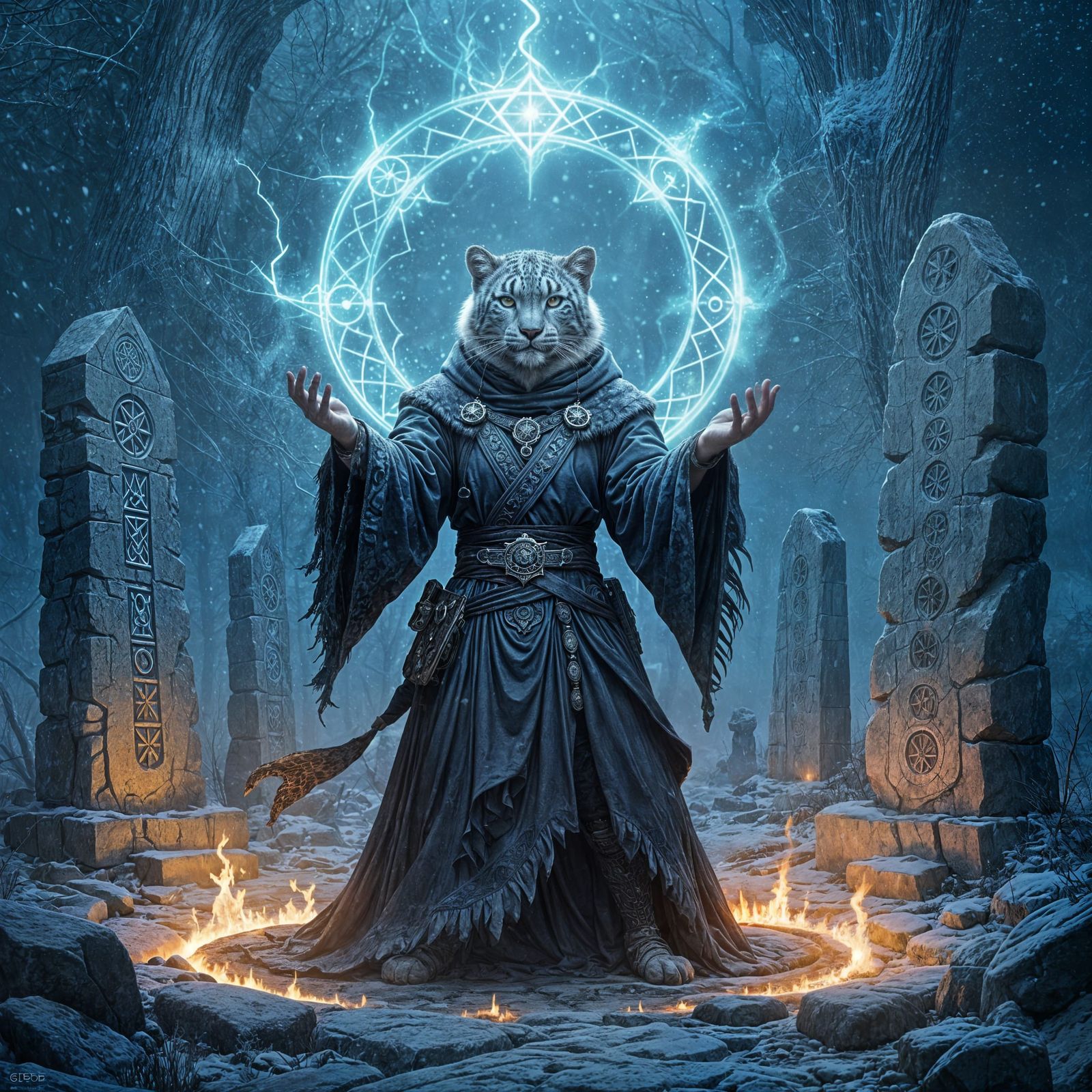 Tabaxi Mage Casting Spell in Rune Circle