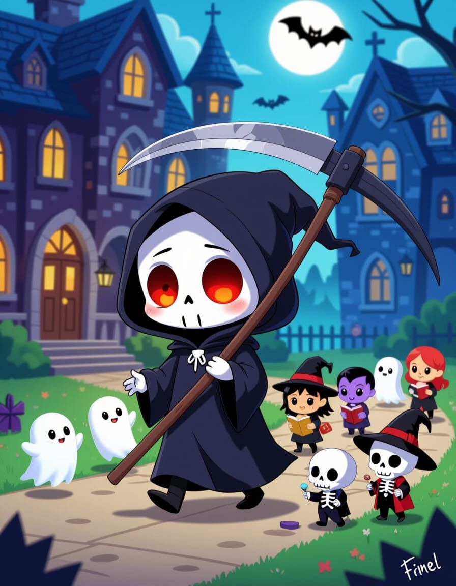Chibi Grim Reaper's First Day at School