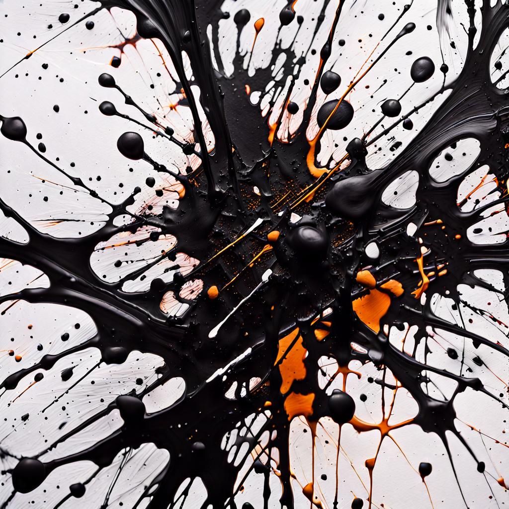 Abstract Expressionism: Black Ink Splatters on Canvas