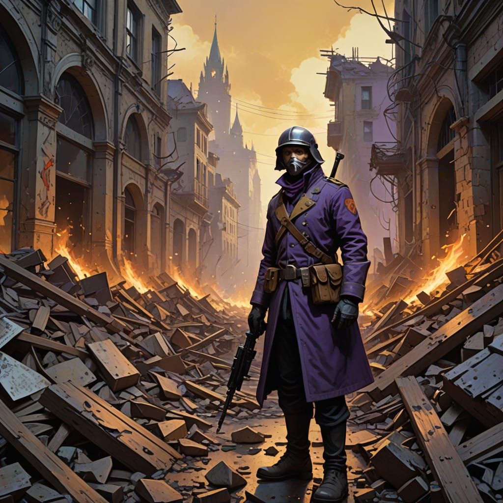 Dark Fantasy Children in War-Torn Elementary School