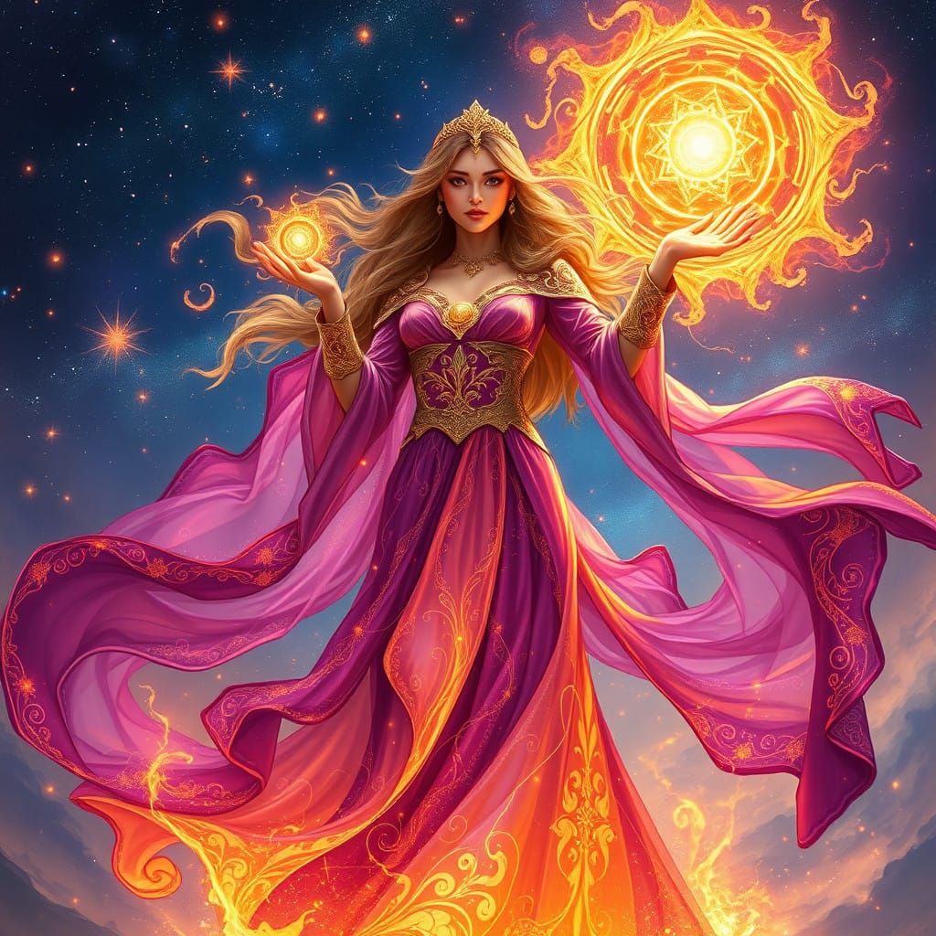 Celestial Sunfire Mage in Ethereal Robes