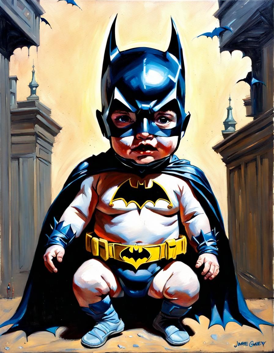 Baby Batman in Oil Painting Style