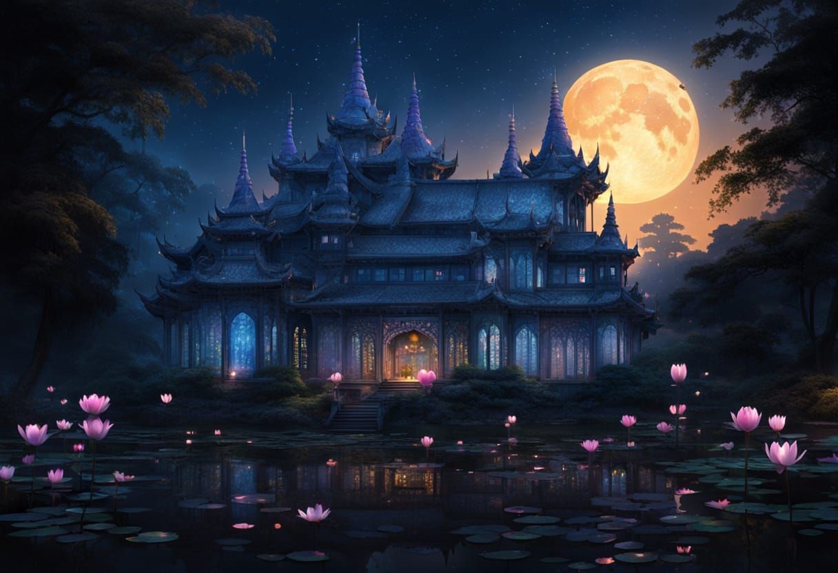 Enchanting Lotus Palace in Moonlight