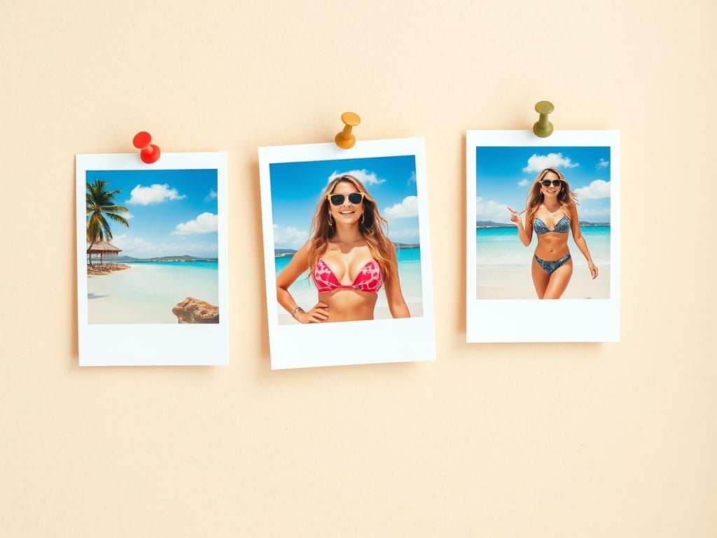Woman in Bikini on Tropical Beach Polaroid Photos